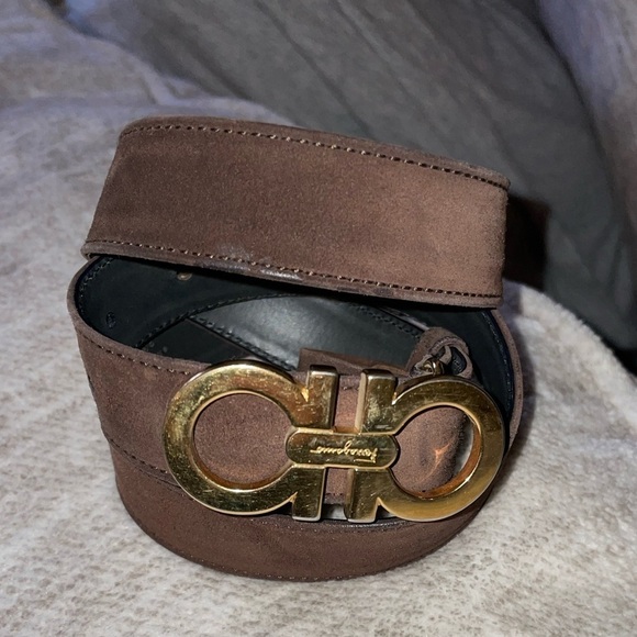 VTG SALVATORE FERRAGAMO GOLD TONE GANCINI BUCKLE BROWN SUEDE LEATHER BELT 26-30  - Picture 6 of 7